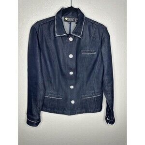 Christine Alexander Jacket Womens Small Blue Rhinestone Crystal Buttons Denim